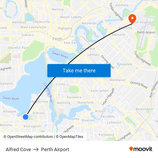 Alfred Cove to Perth Airport map