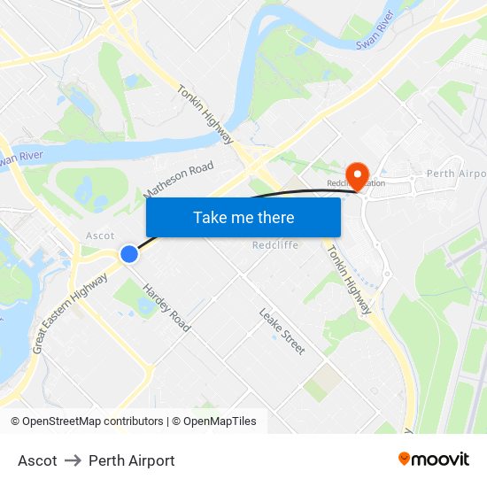 Ascot to Perth Airport map