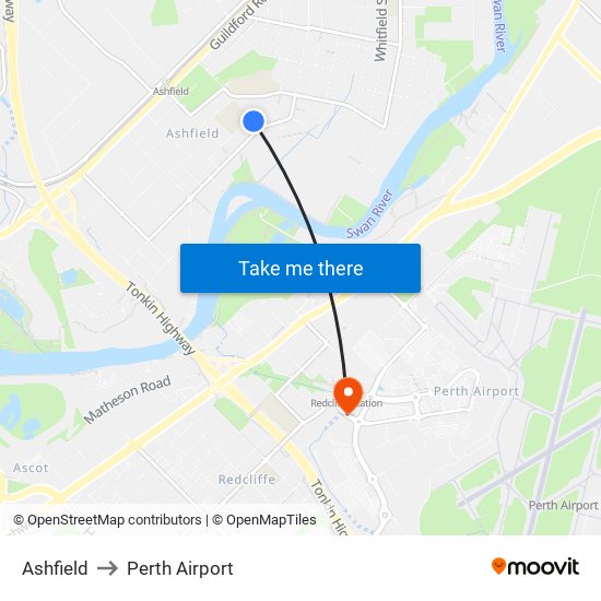 Ashfield to Perth Airport map