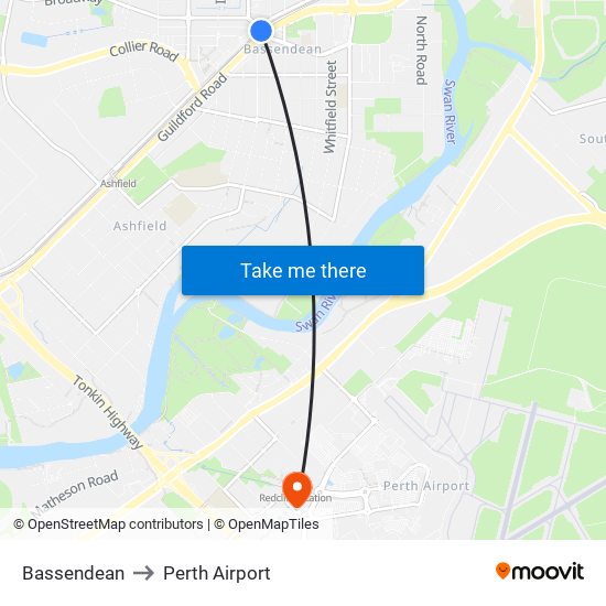 Bassendean to Perth Airport map