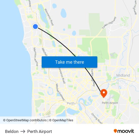 Beldon to Perth Airport map