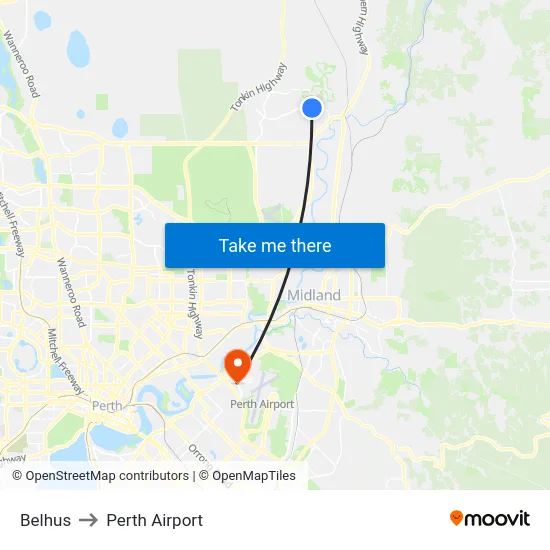 Belhus to Perth Airport map