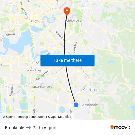 Brookdale to Perth Airport map