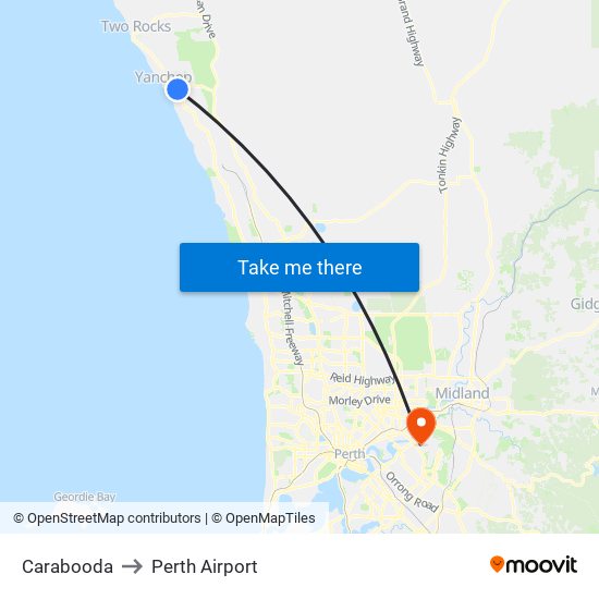 Carabooda to Perth Airport map