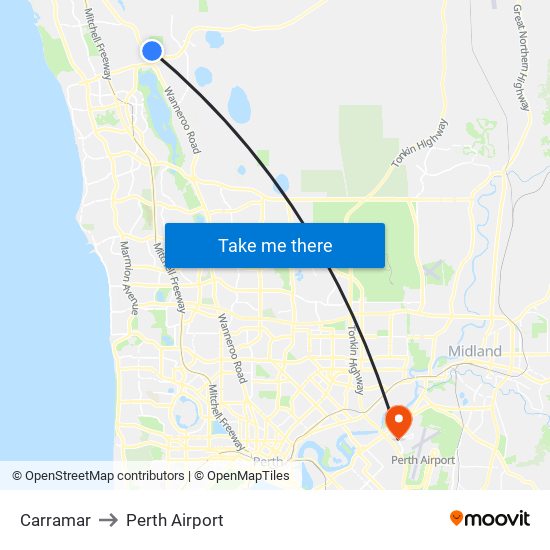 Carramar to Perth Airport map