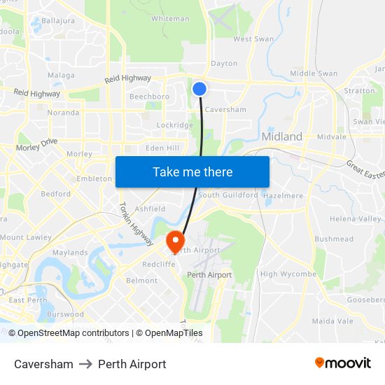 Caversham to Perth Airport map
