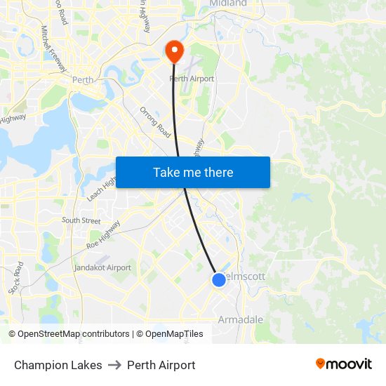 Champion Lakes to Perth Airport map