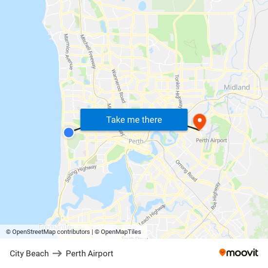 City Beach to Perth Airport map