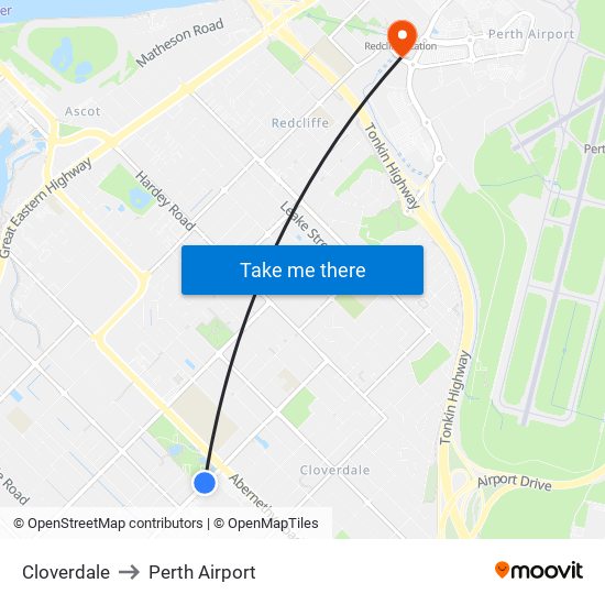 Cloverdale to Perth Airport map