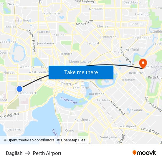 Daglish to Perth Airport map