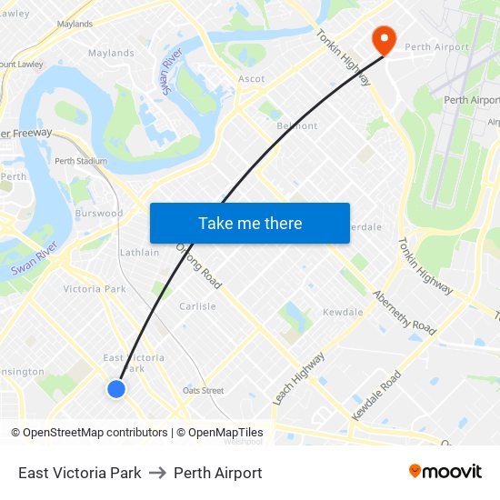 East Victoria Park to Perth Airport map