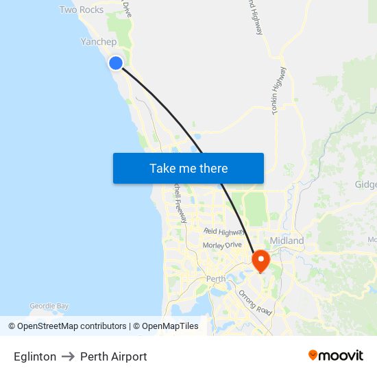 Eglinton to Perth Airport map