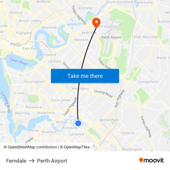 Ferndale to Perth Airport map