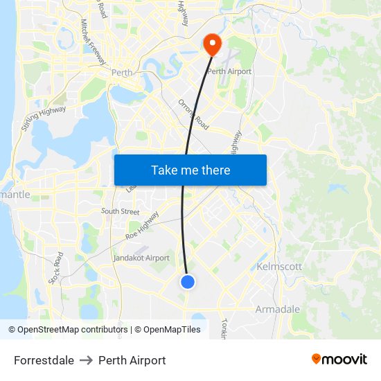 Forrestdale to Perth Airport map