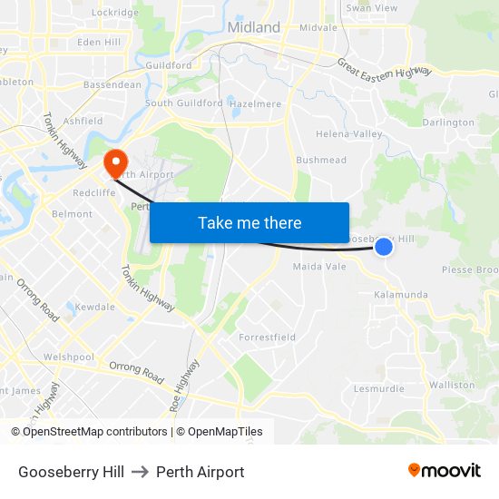 Gooseberry Hill to Perth Airport map