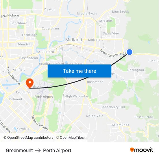 Greenmount to Perth Airport map