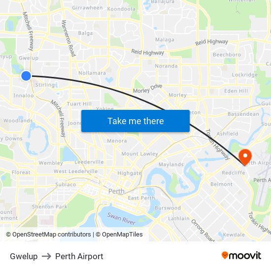 Gwelup to Perth Airport map