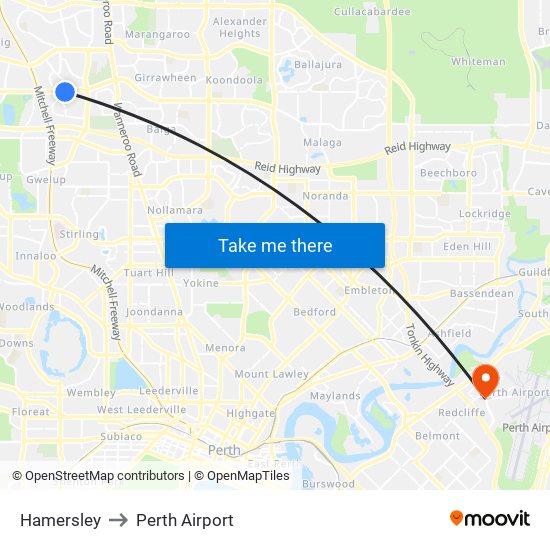 Hamersley to Perth Airport map