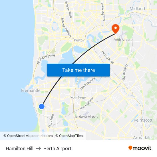 Hamilton Hill to Perth Airport map