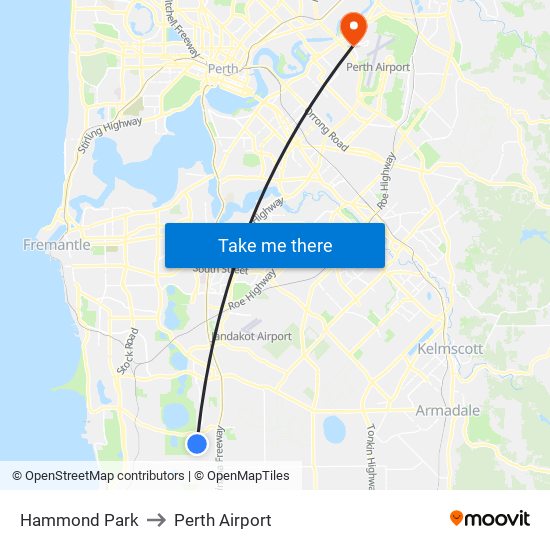 Hammond Park to Perth Airport map