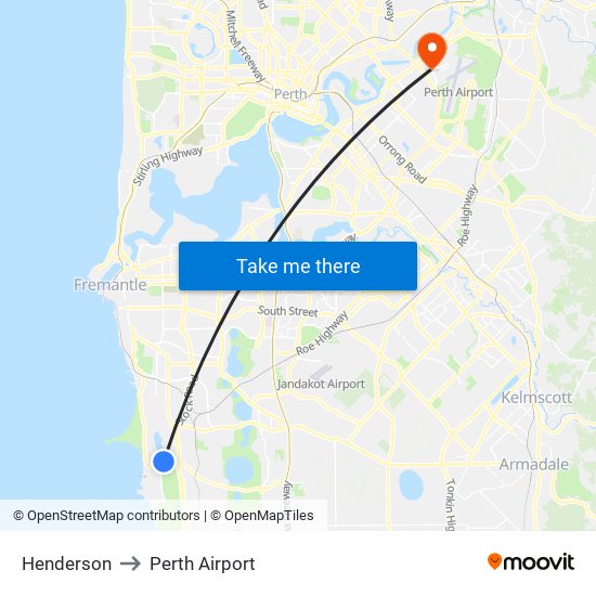 Henderson to Perth Airport map