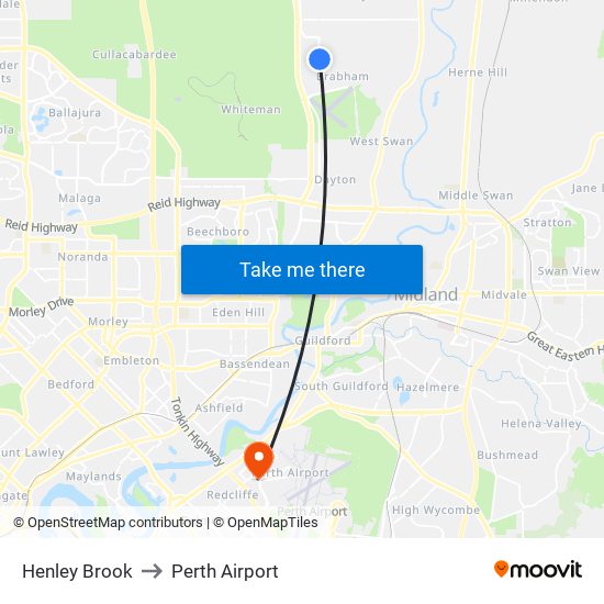 Henley Brook to Perth Airport map