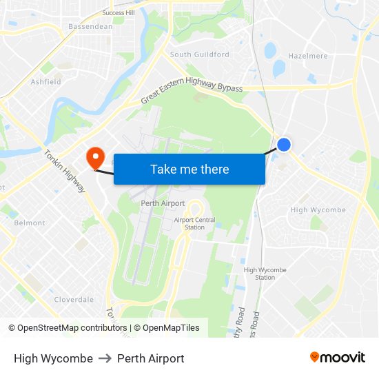 High Wycombe to Perth Airport map