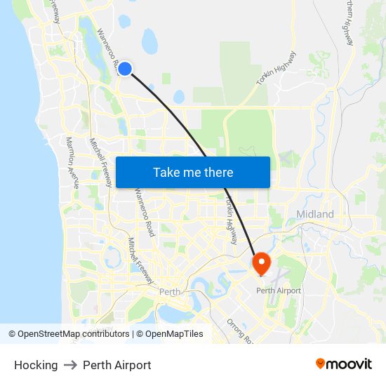 Hocking to Perth Airport map