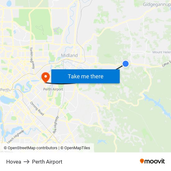 Hovea to Perth Airport map