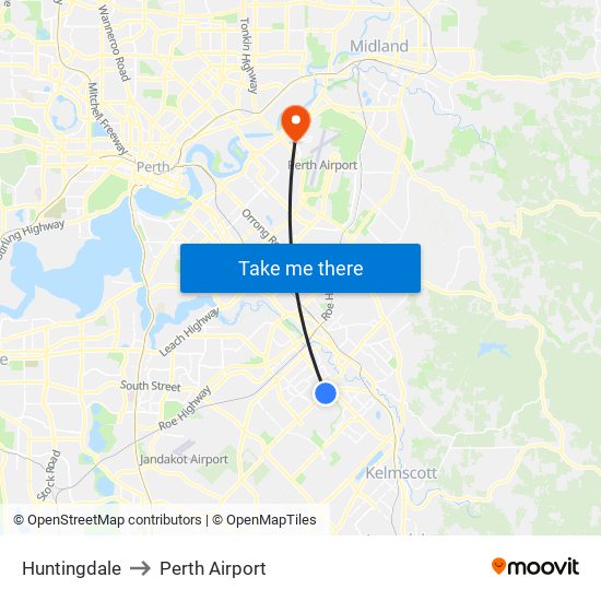 Huntingdale to Perth Airport map