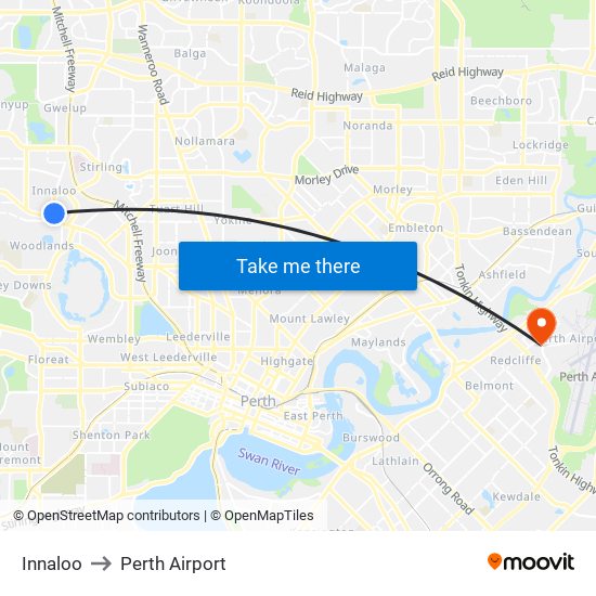 Innaloo to Perth Airport map