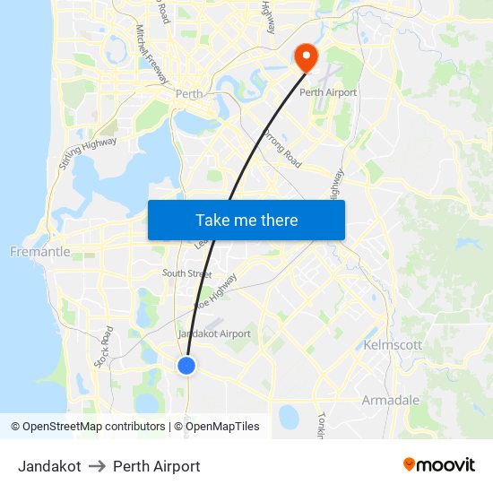 Jandakot to Perth Airport map