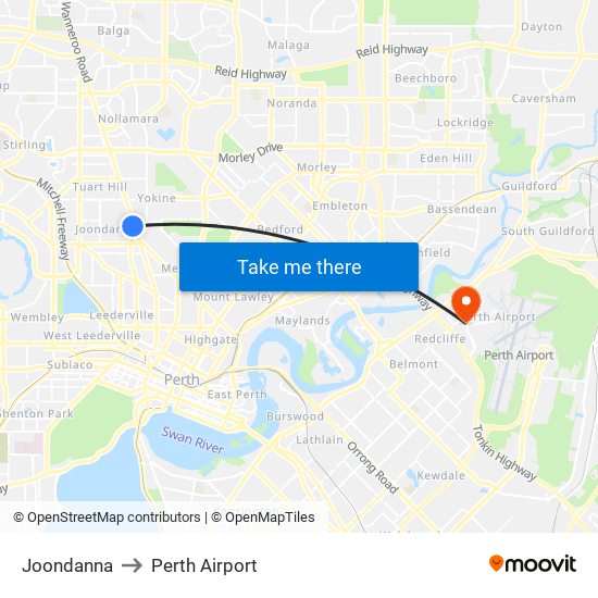 Joondanna to Perth Airport map