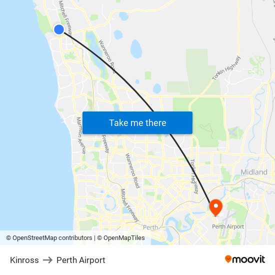 Kinross to Perth Airport map