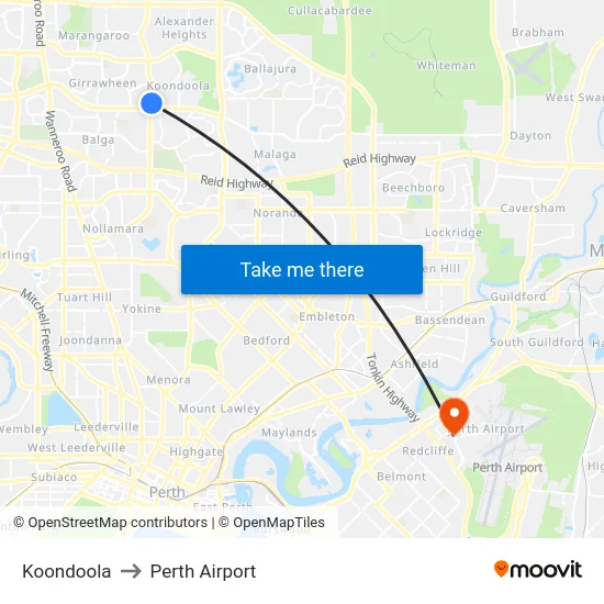 Koondoola to Perth Airport map