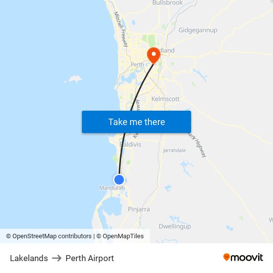 Lakelands to Perth Airport map