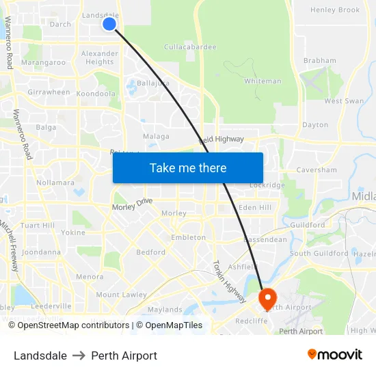 Landsdale to Perth Airport map
