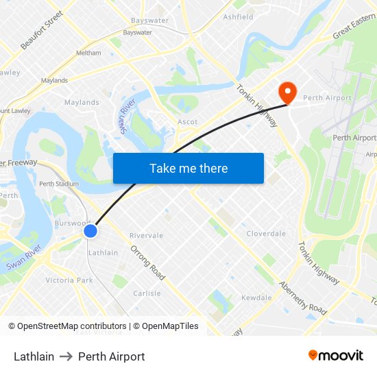 Lathlain to Perth Airport map