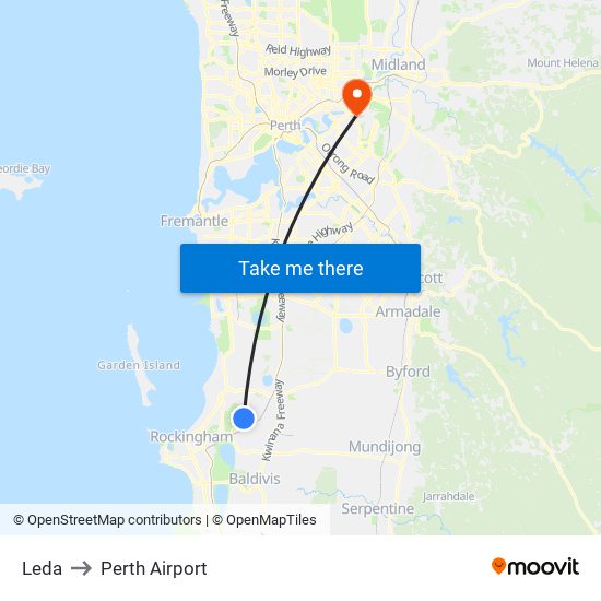 Leda to Perth Airport map