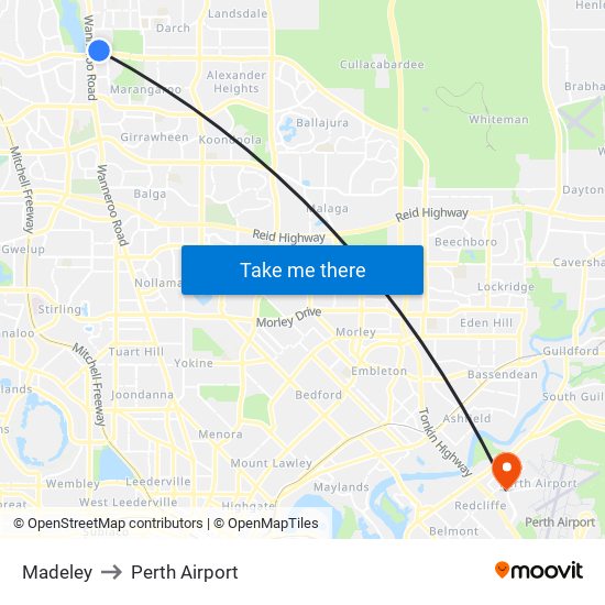 Madeley to Perth Airport map