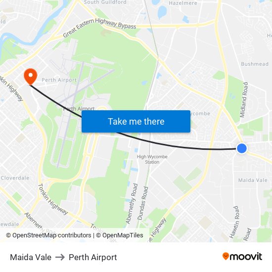 Maida Vale to Perth Airport map