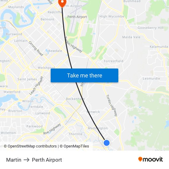 Martin to Perth Airport map