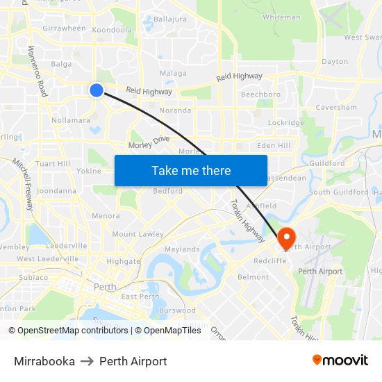 Mirrabooka to Perth Airport map