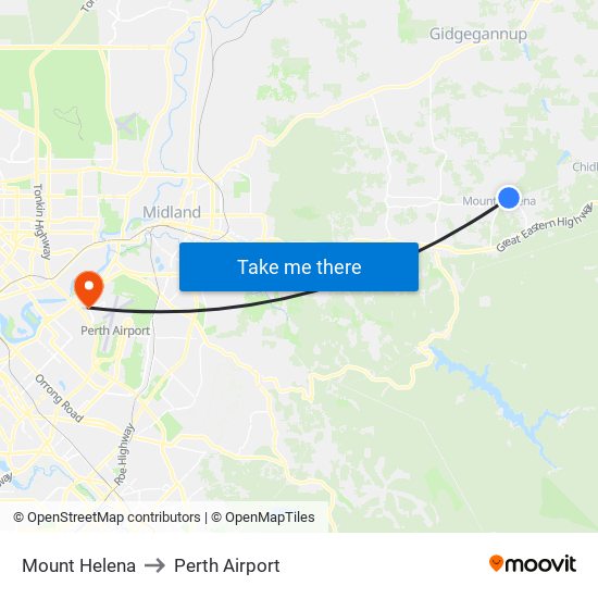 Mount Helena to Perth Airport map