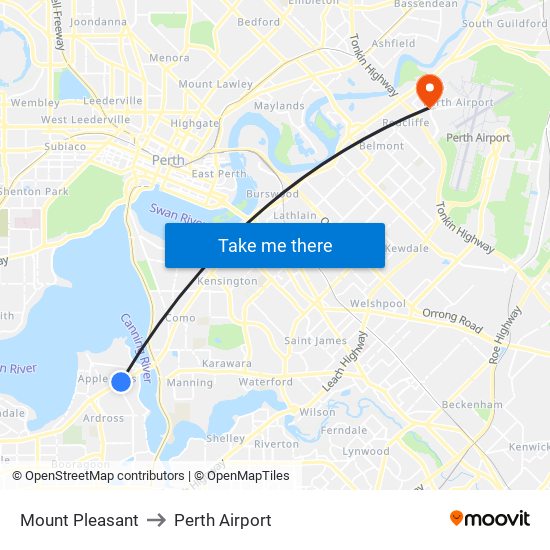 Mount Pleasant to Perth Airport map