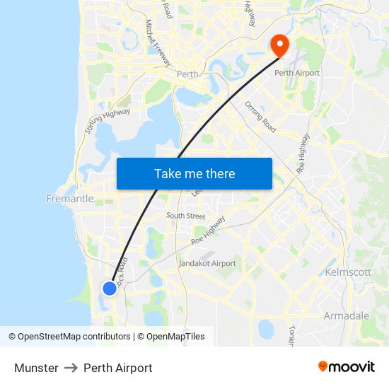 Munster to Perth Airport map