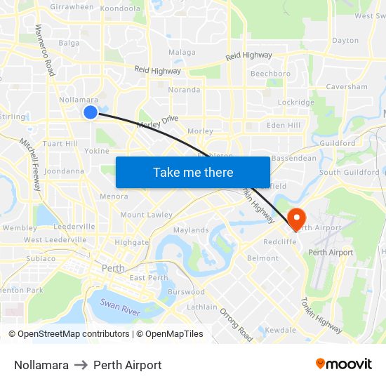 Nollamara to Perth Airport map