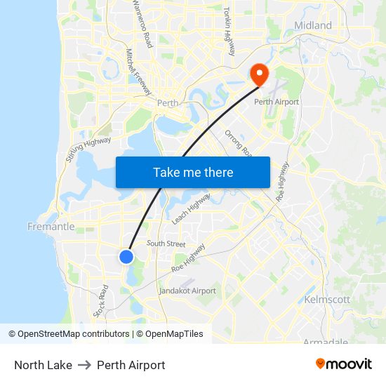 North Lake to Perth Airport map