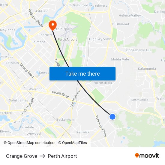 Orange Grove to Perth Airport map