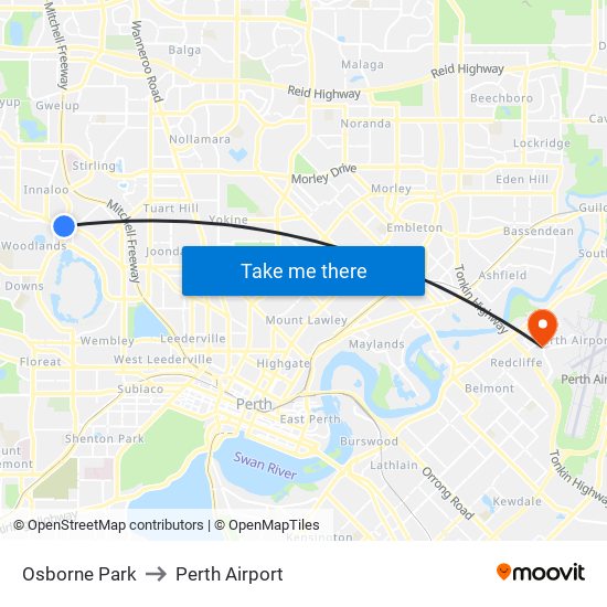 Osborne Park to Perth Airport map